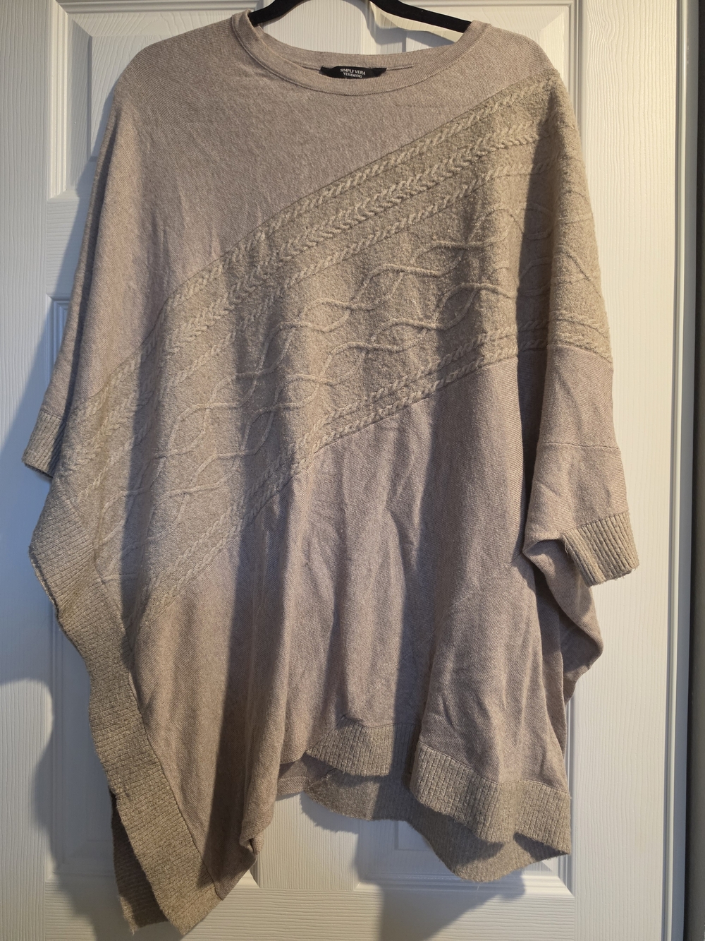 Simply Vera Vera Wang Taupe Cable-Knit Poncho